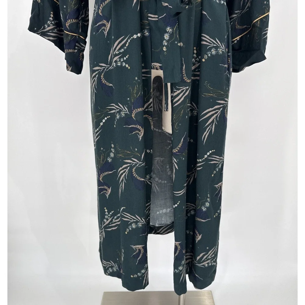 Hanro Womens Green Kelp Garden Print Long Robe Size Small Designer Luxury NWT